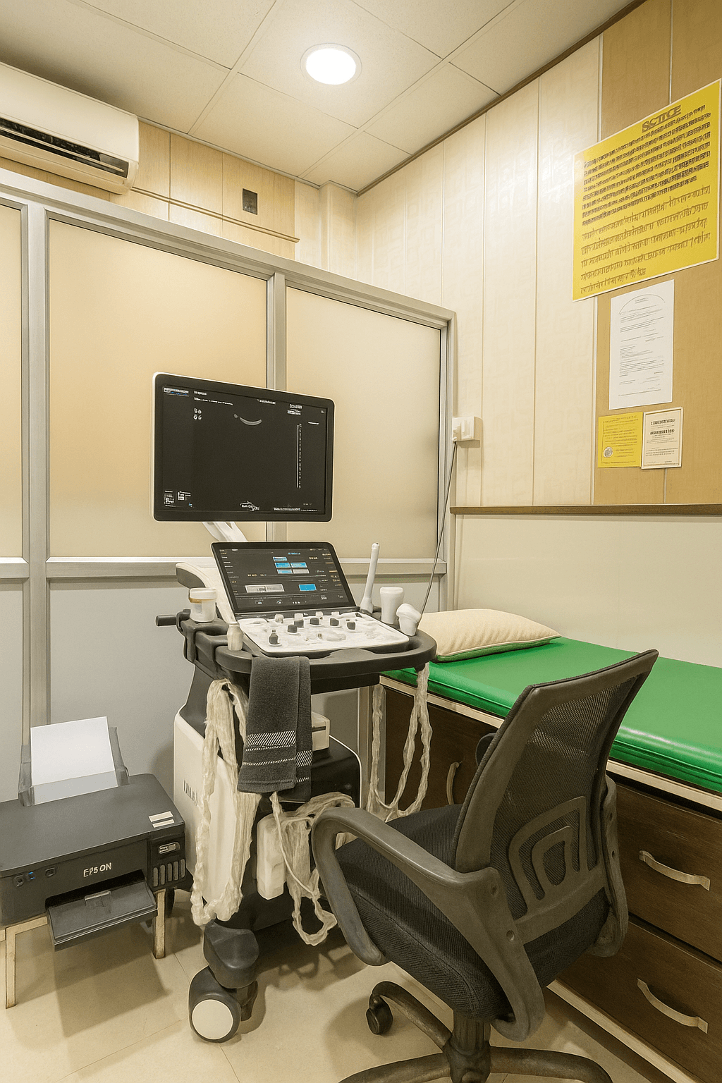 Advanced ultrasound examination room with modern diagnostic equipment